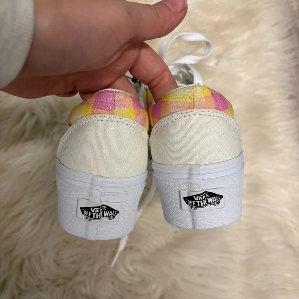 New Vans Women's OLD SKOOL STACKFORM PASTEL PICNIC PINK PLAID SNEAKERS 5 or 3.5
